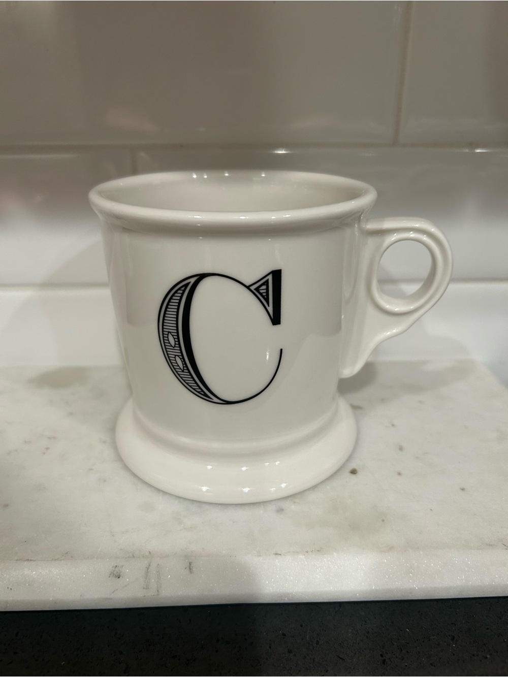 Anthropologie Cream Ceramic Mug with Black Monogram C